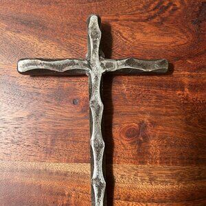 Hammered metal iron cross 6.5 inches tall religious Christian decor